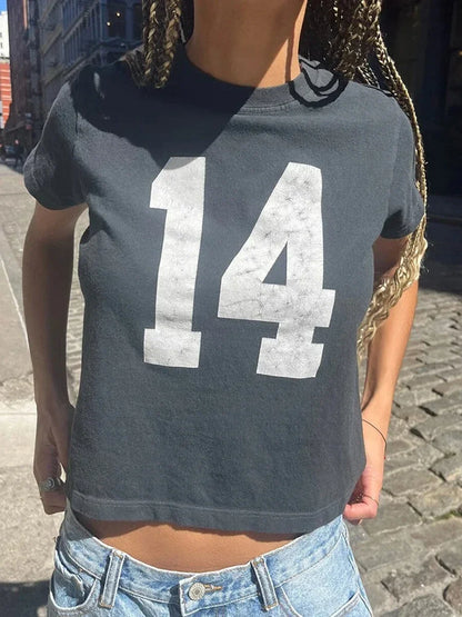 Classic Number Graphic Print Women Summer Cotton T-shirts Soft Casual Loose O-neck Tees Vintage Short Sleeve Streetwear Y2K Tops