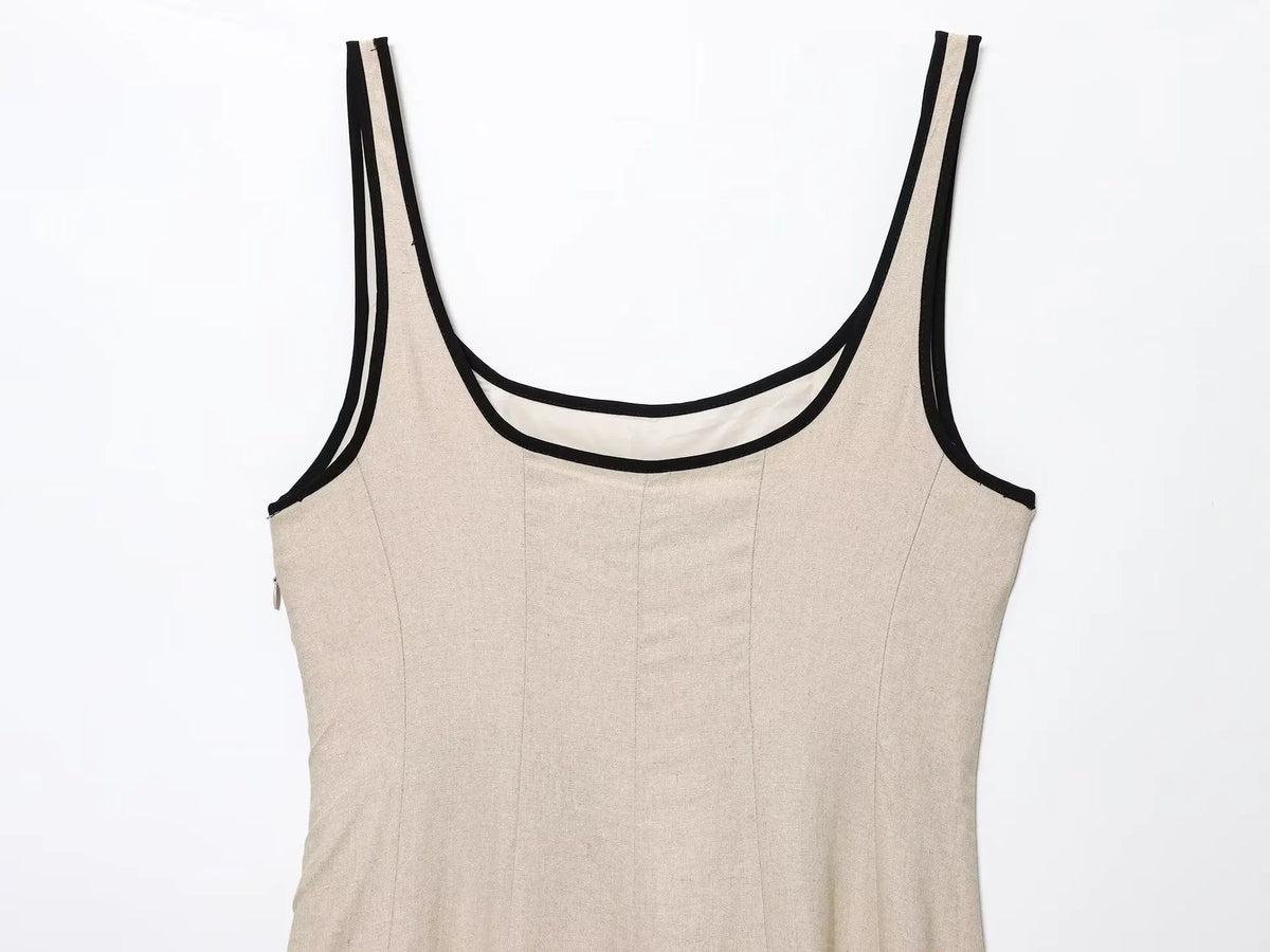 Women's Summer Commuter Simple Casual Midi Dress Sleeveless Square Neck Open Back Side Zipper Bright Line Women's Elegant Dress