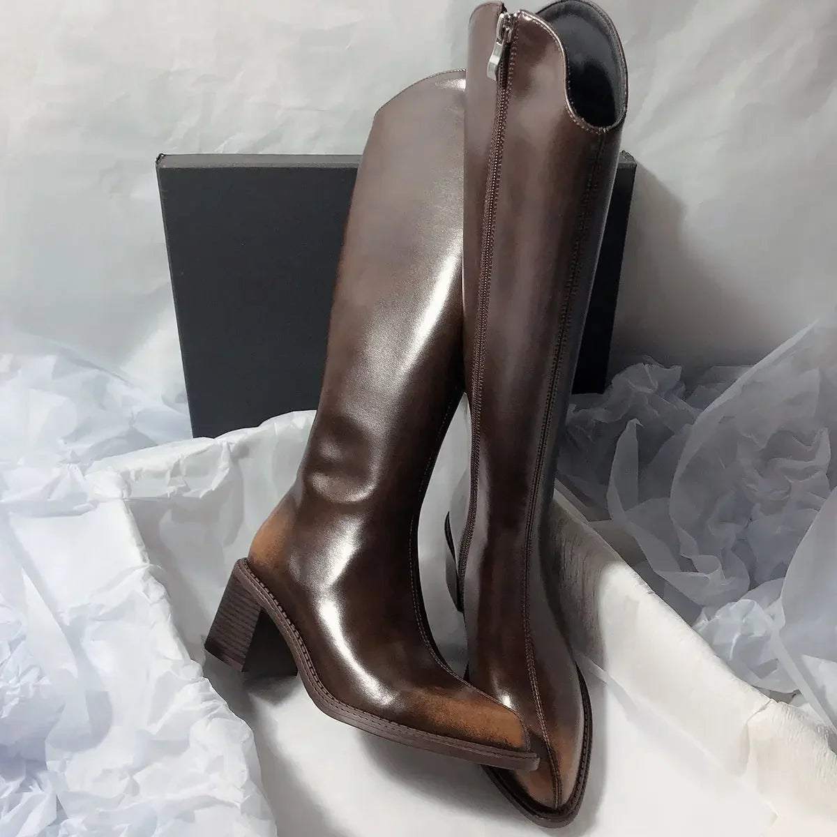 Women's Long Boots Elegant High Heels Black Heeled Ladies Knee Shaft Shoes Fashion Waterproof New In Pu Quality Boot Chic