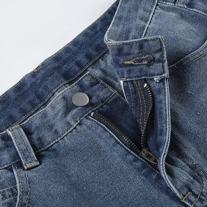 Blue Baggy knee-length Jeans Streetwear y2k High Waist Loose Mid-length Jeans for Women Summer Casual Basic Denim Pants