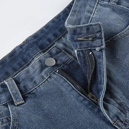 Blue Baggy knee-length Jeans Streetwear y2k High Waist Loose Mid-length Jeans for Women Summer Casual Basic Denim Pants