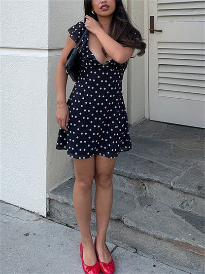 Sexy Mesh Patchwork Mini Dress Female Sleeveless V-Neck Contrast High Waist Slim Party Dress For Women Summer Y2k Dress