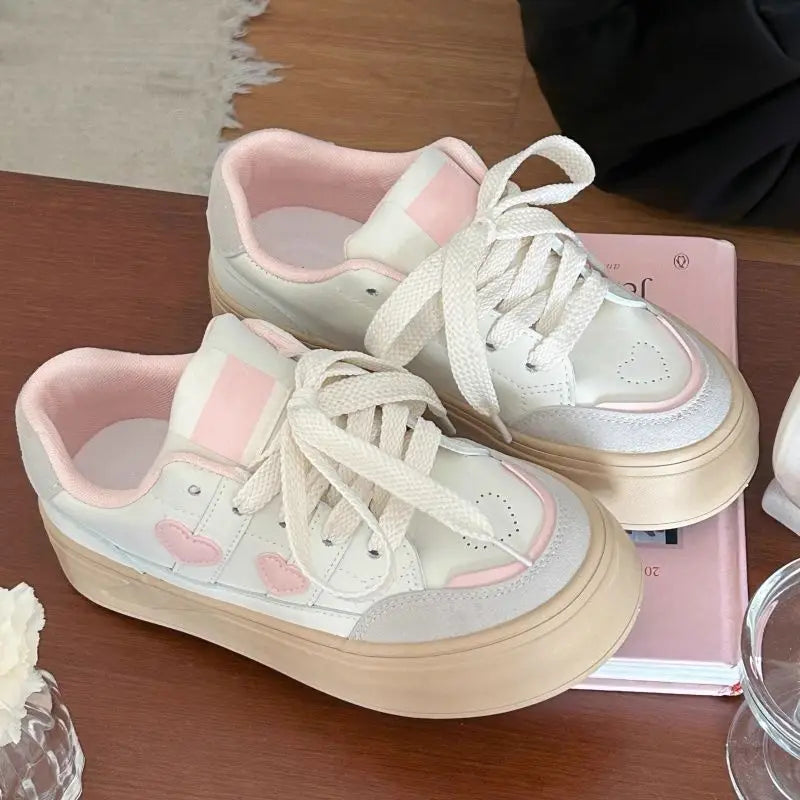 Little White Platforms Shoes Lightweight Breathable Round Toe Casual Shoes Versatile Princess Style Womens Sneakers