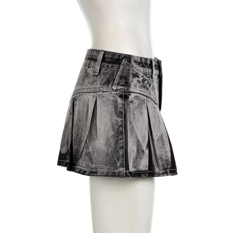 Short Mini Skirt Washed Grey Gradient Pleated Super Women'S Denim Skirt A-Line High Waist 2024 Summer New Fashion