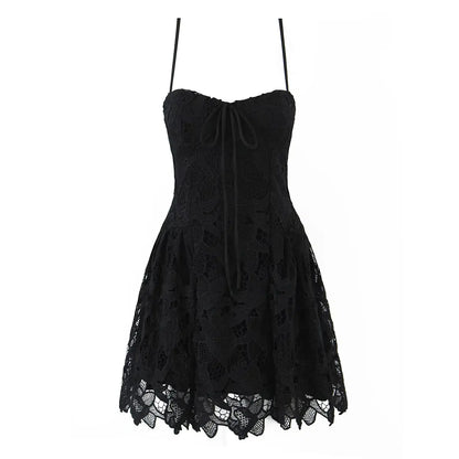 Black Beige Lace Sling Mini Dress Women Summer Club Party Sexy Robe
