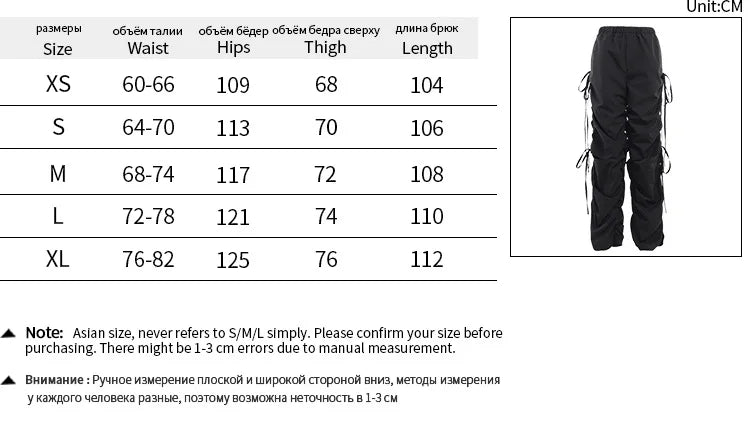 Spring Summer New Women Pleated Cut Out Drawstring Cargo Pants Street Chic Hip-hop High Waist Casual Trendy baggey Trousers