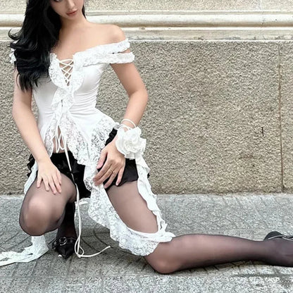 Lace Patchwork Asymmetrical Strapless
