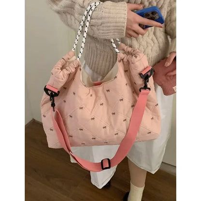 Korean Down Bag Women New Fashion Diamond Casual Nylon Fabric Large Capacity Bags