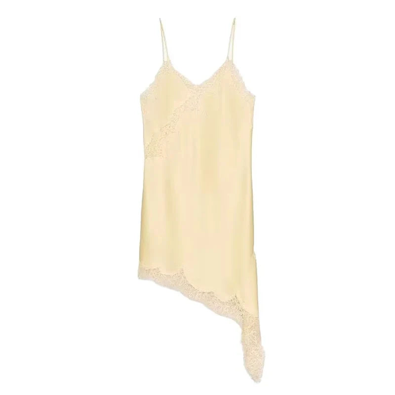 Womens Summer Mini Sleeveless Backless Vestidos Dresses Lace Asymmetric Slip Dress Sexy Evening Party Dresses