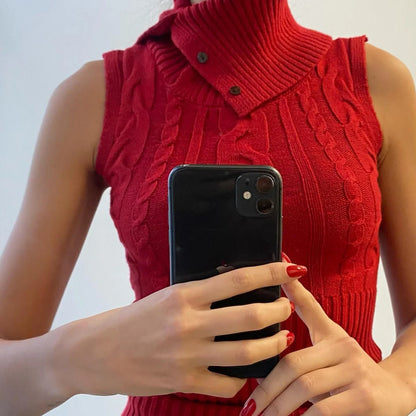 Twist Patchwork Knit Sweater Pullover Vest Female Solid Ribbed Sleeveless Hollow Out Cropped Y2k Top Knitwear Tank Top