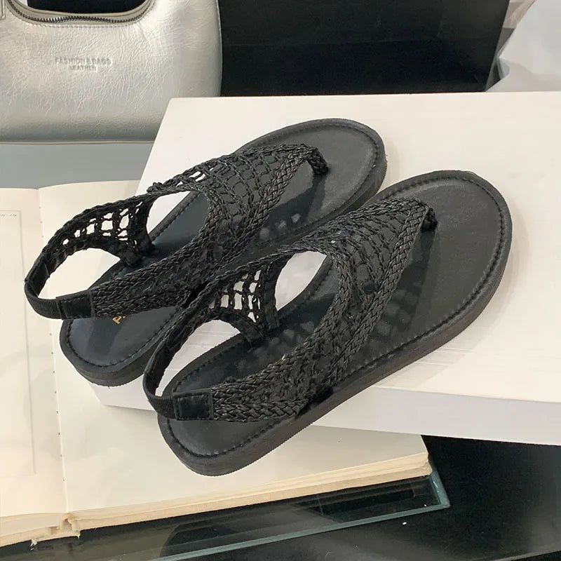 Women Flats Sandals Slides Shoes Summer Beach Luxury Female Flip flops Fashion Round Toe Ladies Flats Sandals Shoes