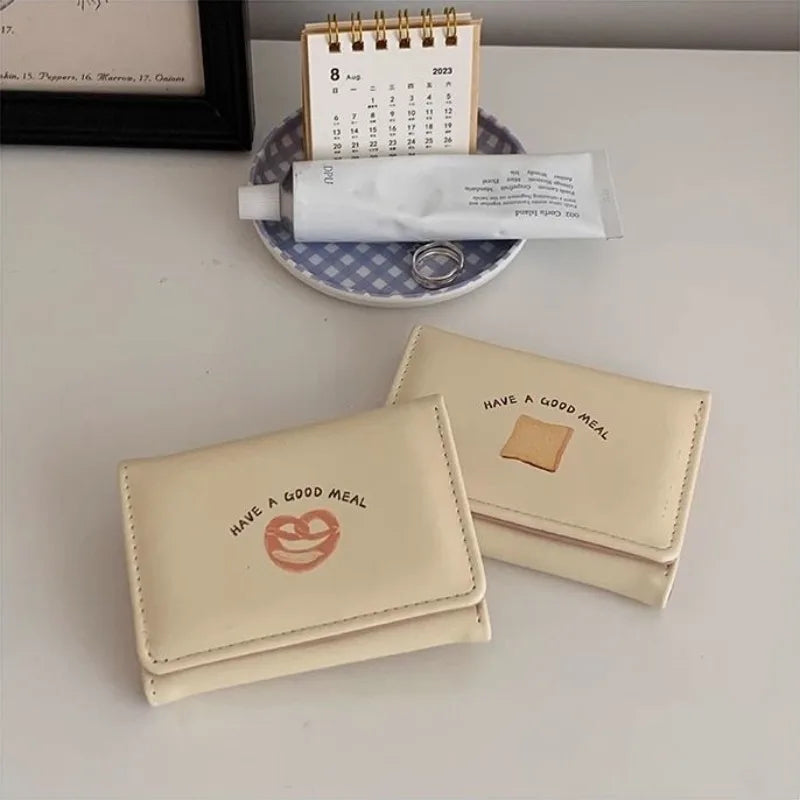 Cute Bread Wallets for Women Ins Korean Style Fashion Simple Designer Card Wallet Square Leather Original Aesthetic Bags