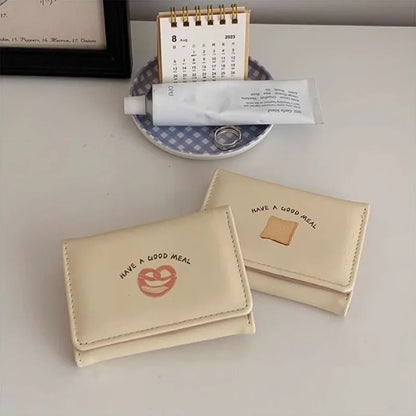 Cute Bread Wallets for Women Ins Korean Style Fashion Simple Designer Card Wallet Square Leather Original Aesthetic Bags