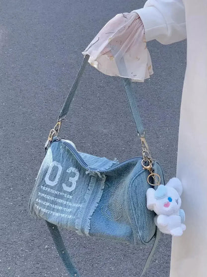 Retro Denim Shoulder Bag New Versatile Boston Crossbody Bag Causal Fashion Korean Women Bags