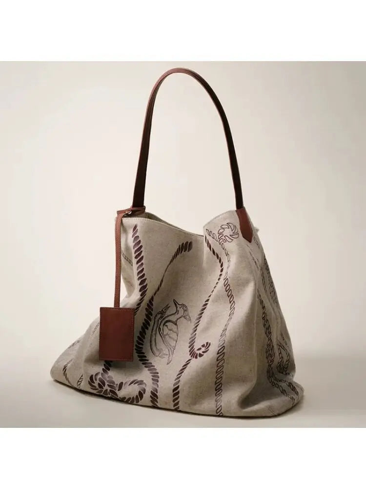 Fashion Retro Moroccan Totem Print Design, Large Capacity Portable Single Shoulder Tote Bag For Women Tide