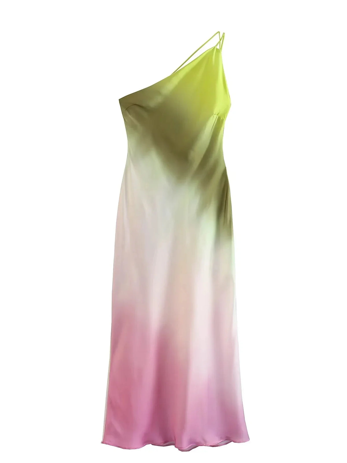 Summer Dress Women's Backless Maxi Party Satin Dress One Shoulder Asymmetrical Sleeveless Sexy Sundress Tie-dyed Long Vestidos