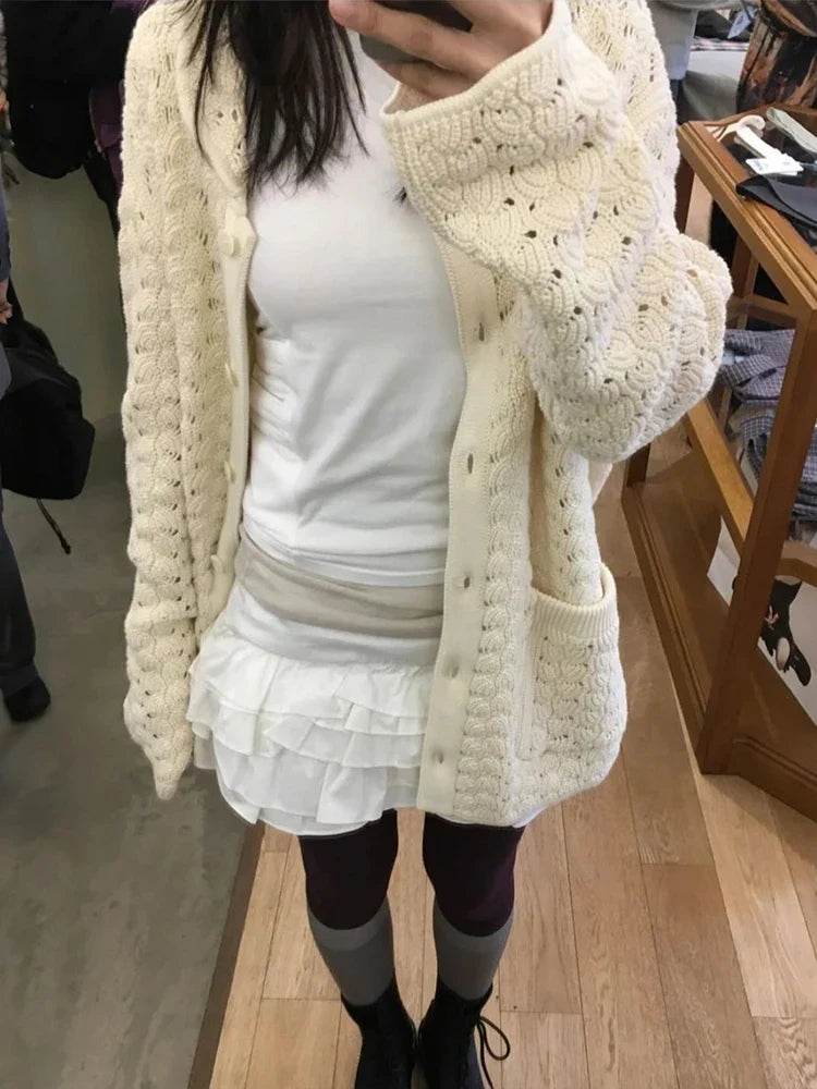 Puss Classic Basics Sweater Women Autumn Casuals Long Sleeve Button Pocket Elastic Streewear Daily Simple Trend Coat