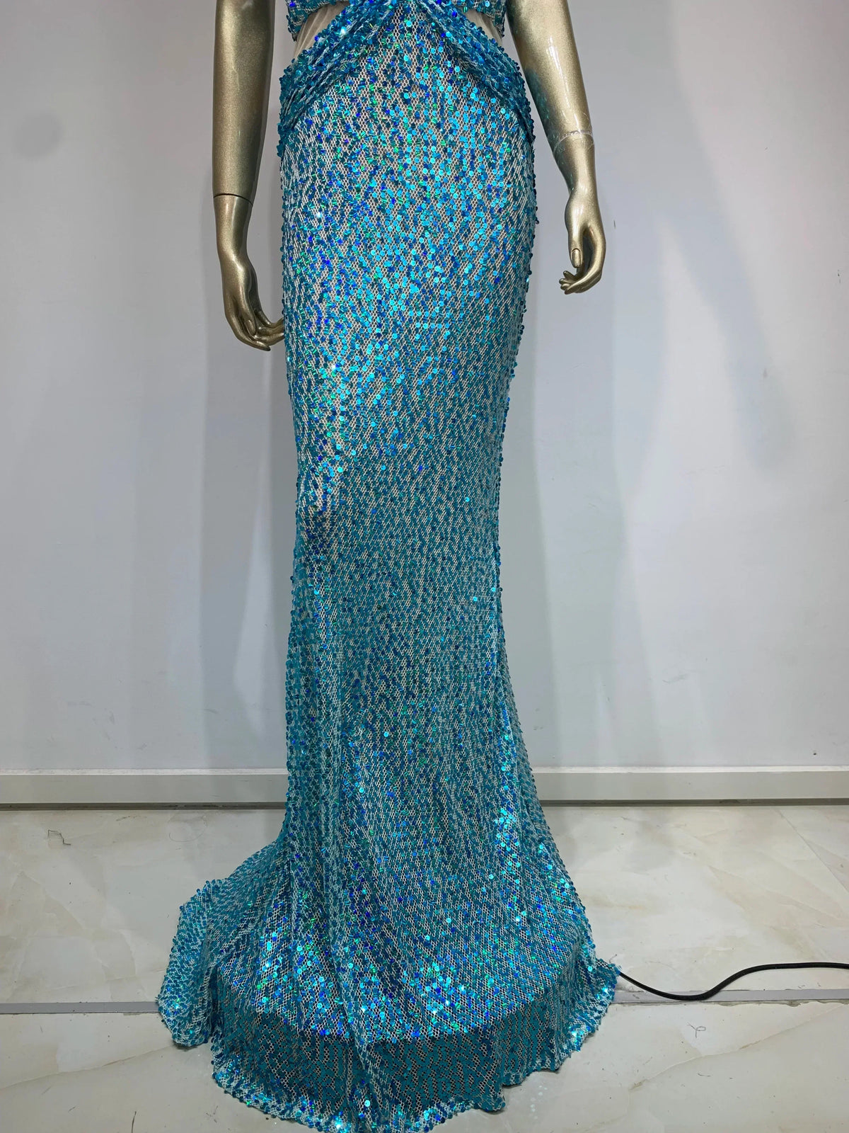 Halter Deep V-Neck Side Cutout Sequin Bodycon Maxi Gown