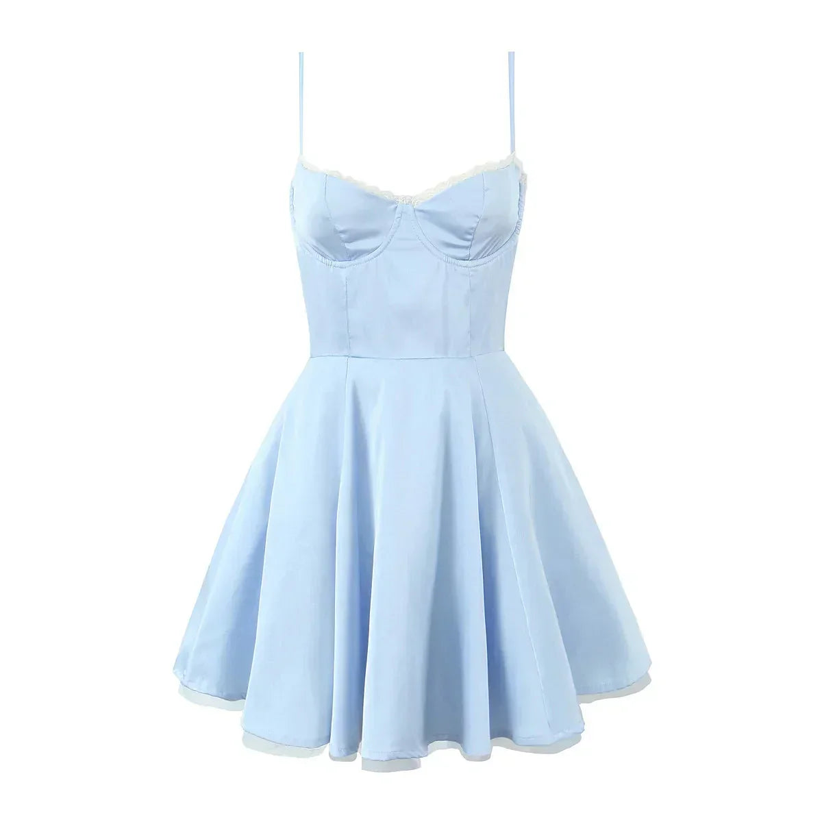 Sweetheart Neck Lace Trim Corset Tulle Petticoat Flared Mini Dress