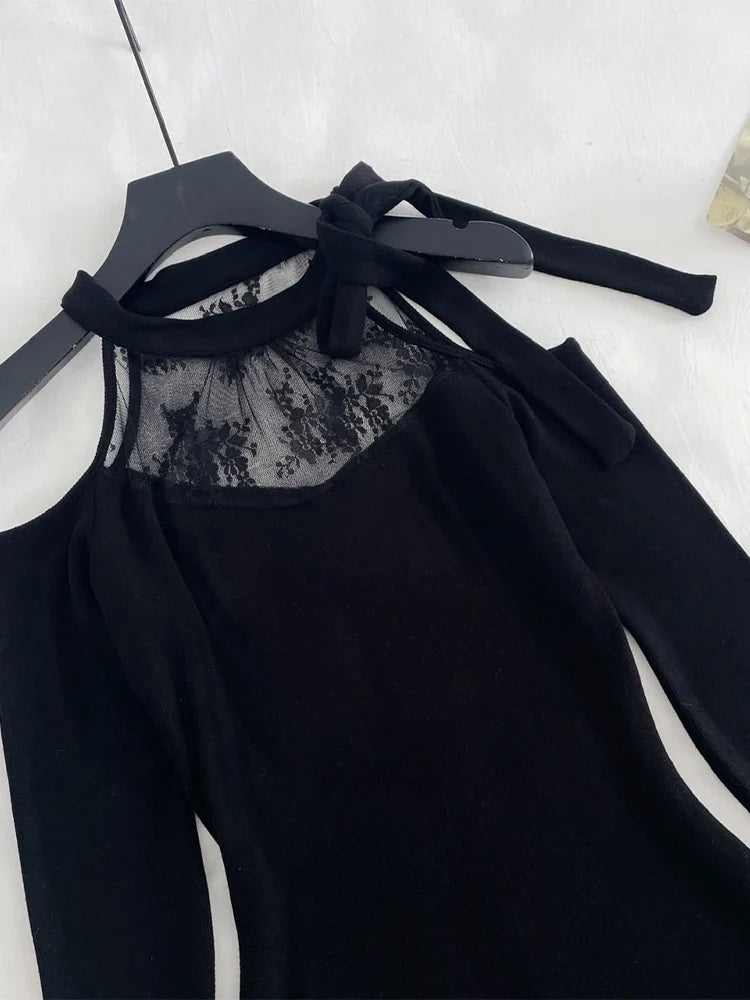 Women Black Gothic Bodycon Evening Dress Vintage Off Shoulder Long Sleeve Long Luxury Dresses Y2k One Piece Frocks 2000s Clothes