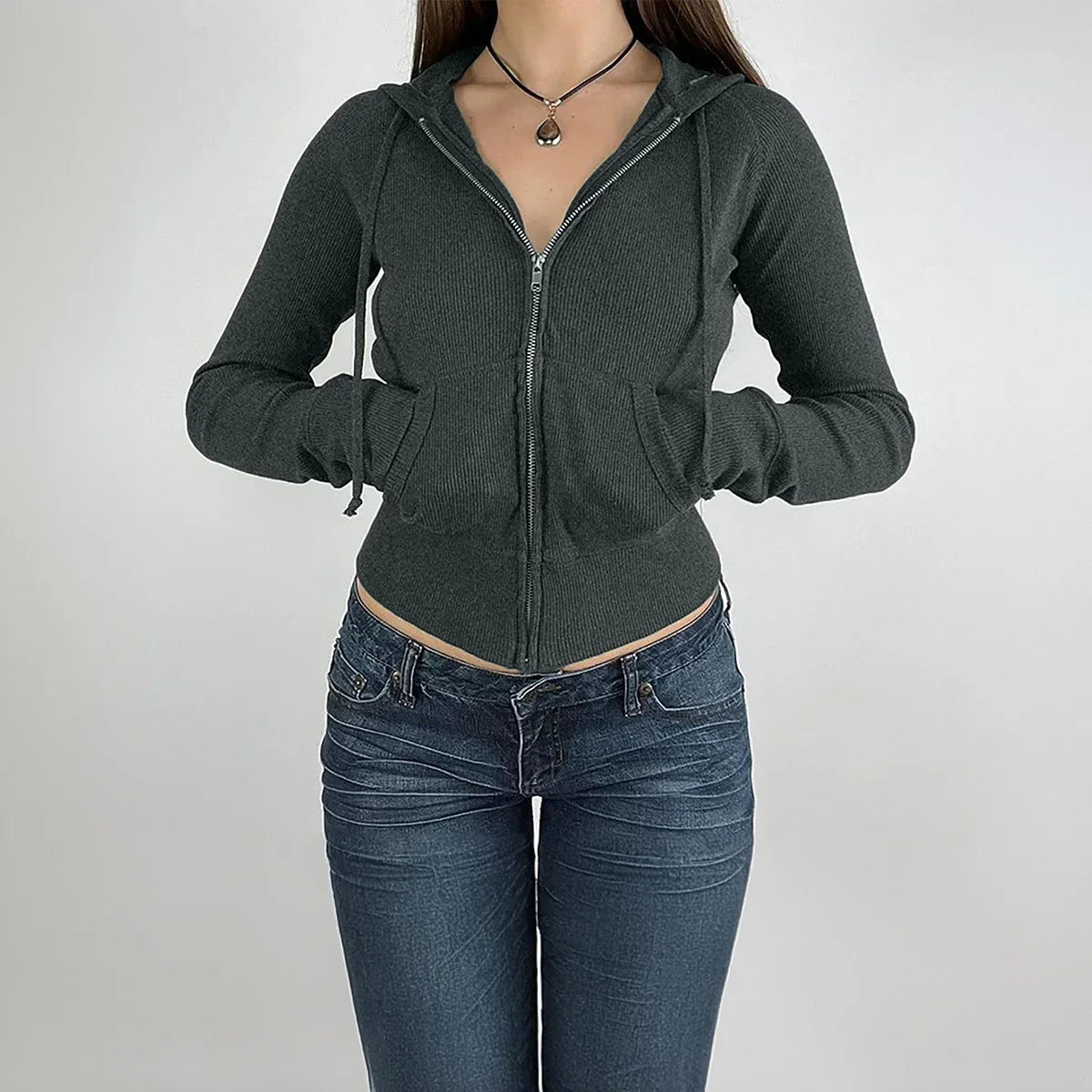 High Quality Hot Selling Luxury 2024 Autumn Winter Temperament Slim Fit Short Zipper Cardigan Hooded Jacket Women's Clothing Y2k