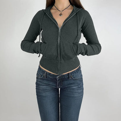 High Quality Hot Selling Luxury 2024 Autumn Winter Temperament Slim Fit Short Zipper Cardigan Hooded Jacket Women's Clothing Y2k