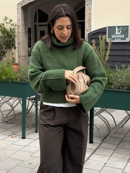 Cropped Pullovers Women Sweater Knit Loose Turtleneck Long Sleeve Female Knitted Top Autumn Winter Fashion Lady Outwear
