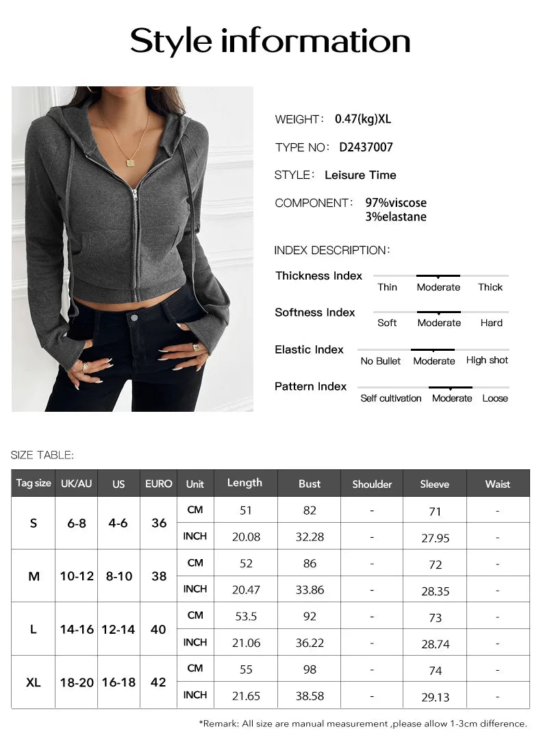 High Quality Hot Selling Luxury 2024 Autumn Winter Temperament Slim Fit Short Zipper Cardigan Hooded Jacket Women's Clothing Y2k