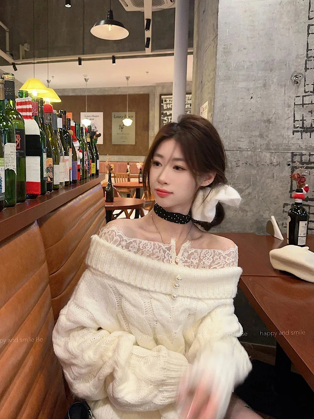 Lazy Style Women Slash Neck Fashion Sweater French Lace Patchwork Loose Cloak Off Shoulder Knitted Top Oversize Loose Pullover