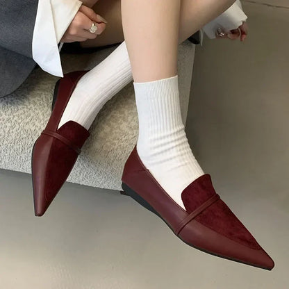 Pointed Toe Retro Flats Women Footwear Spring Autumn New Fashion Shallow Elegant Office Shoes Brand Loafers Ladies Zapatos Mujer