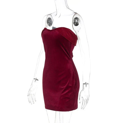 Strapless Sweetheart Neck Velvet Bodycon Mini Dress