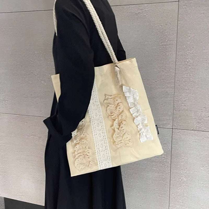 Luxury Design Japanese Kawaii Tote Bag Vintage Sweet Patchwork Cute Handbags Y2k Aesthetic Women All Match Shoulder Underarm