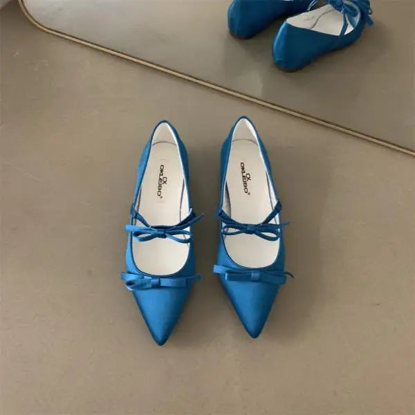 Boat Shoe Low Heels Increas Height Female Footwear Bow-Knot Pointed Toe Clogs Platform Ballerinas Woman 2025 Dress Butterfly Com