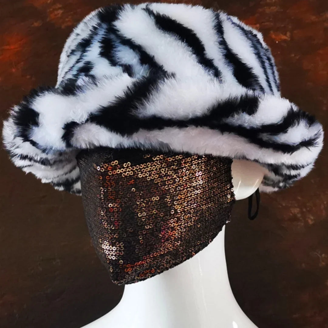 Winter 58-60cm XL Faux Fur Bucket Hat For Women Outdoor Warm Luxury Oversize Fisherman Hat Girl Trendy Party Long Fur Panama Cap