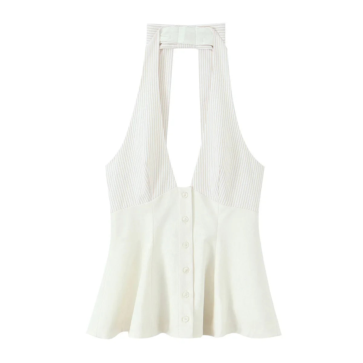 Women's New Fashion Stripe Splicing Tops Sleeveless Backless Crop Top Female Summer Sexy Slim Short Top