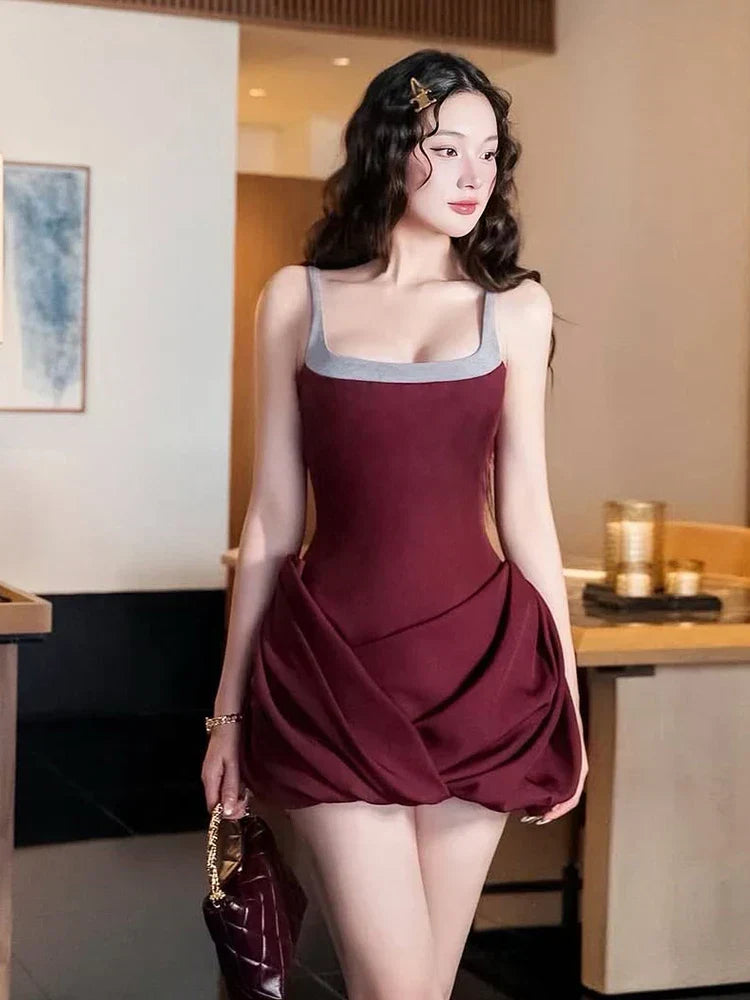 Scoop Neck Contrast Trim Bubble Hem Structured Mini Dress