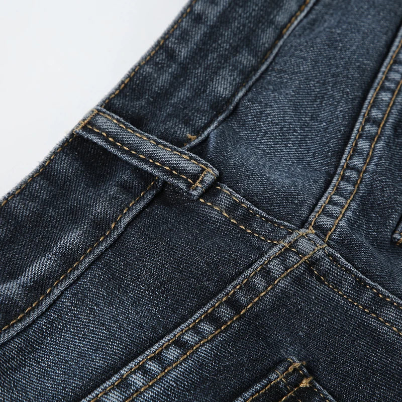 Grunge Aesthetic Flare Jeans Women Retro Stylish Y2K Dark Blue Denim Pants Spring Outfits Casual Slim Trousers Ladies