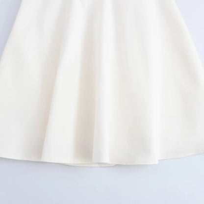 Women New Sweet Fashion Back Zipper Short Sling Dress Female Spring Casual Fold V-Neck Sleeveless Backless Solid Dress