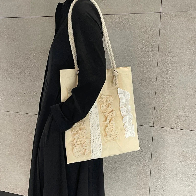 Luxury Design Japanese Kawaii Tote Bag Vintage Sweet Patchwork Cute Handbags Y2k Aesthetic Women All Match Shoulder Underarm
