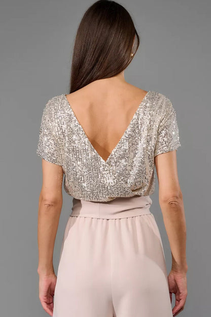 Sequin Patchwork Short Sleeve High Waist Jumpsuits