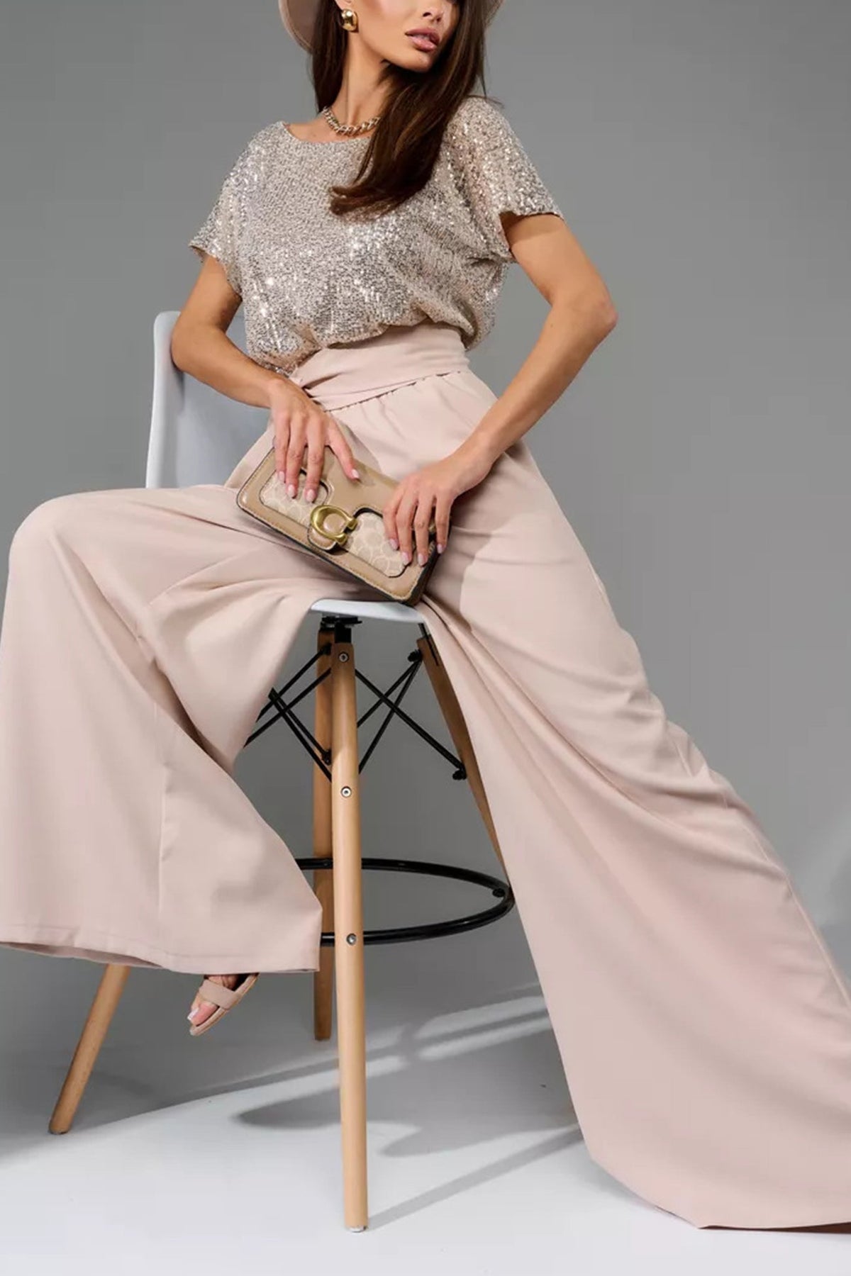 Sequin Patchwork Short Sleeve High Waist Jumpsuits
