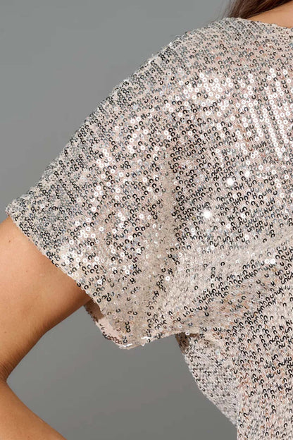 Sequin Patchwork Short Sleeve High Waist Jumpsuits