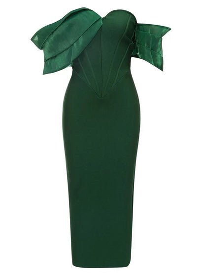 Sexy Asymmetric Sleeves Off Shoulder Bandage Green Slash Neck Party Dress