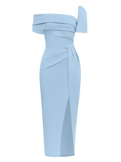 Sexy Square Collar Folds Design Long Dress Short Sleeves Party Dress