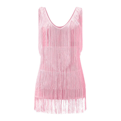 V-Neck Tassel Mini Elegant Sleeveless Sequin New Ladies Summer Night Club Cami Fringe Dress