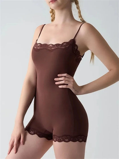 Womens Sexy Lace Patchwork Strap Backless Bodycon Romper Streetwear Club Party Jumpsuit Suit