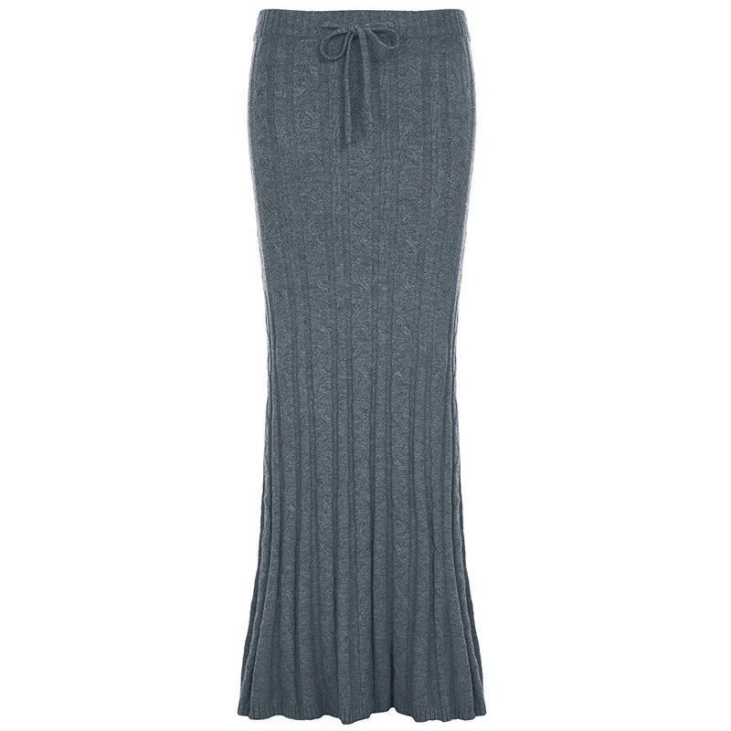Women's Twists Detail Sweater Fishtail Skirt Elegant Fashion Low Waisted Bodycon Maxi Skirts Winter Streetwear Basic