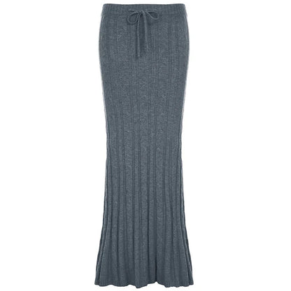 Women's Twists Detail Sweater Fishtail Skirt Elegant Fashion Low Waisted Bodycon Maxi Skirts Winter Streetwear Basic