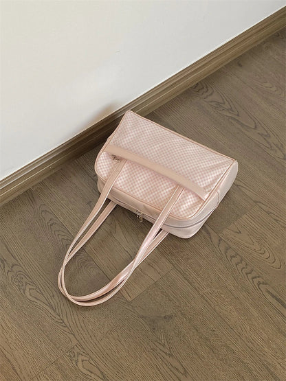 Sweet Girl Japanese Original Pink Plaid Small Capacity Transparent Pain Bag Baby Bag Two-dimensional Student Shoulder Bags