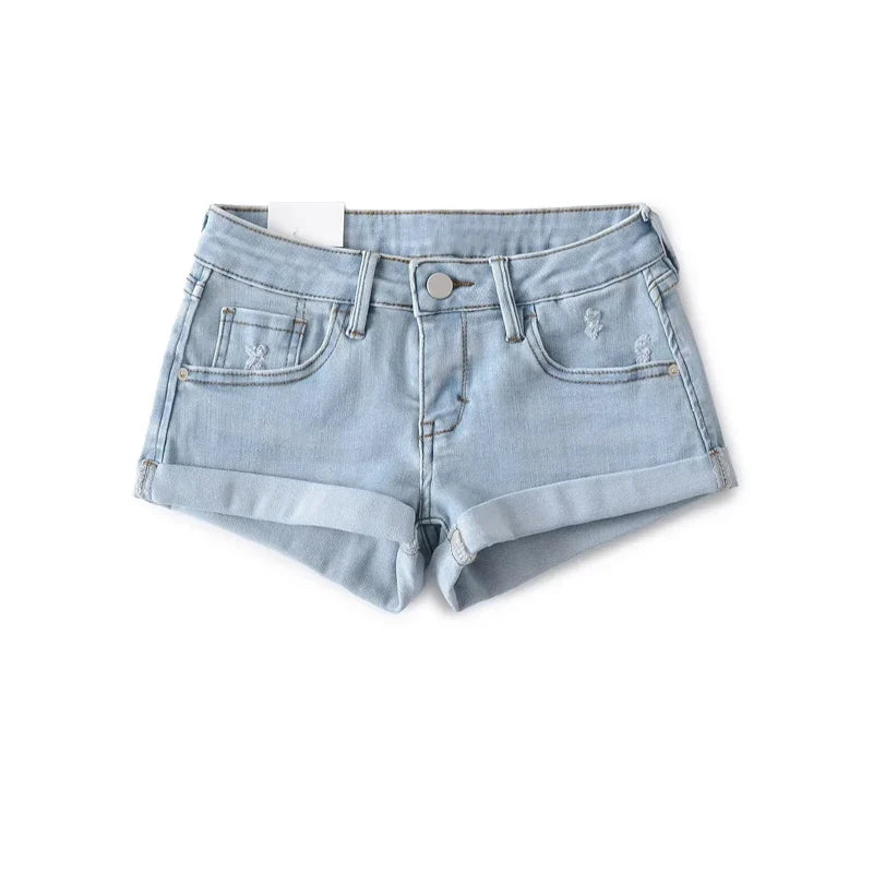 Women's Low Rise Roll Hem Hotpant Denim Shorts Denim Micro Shorts